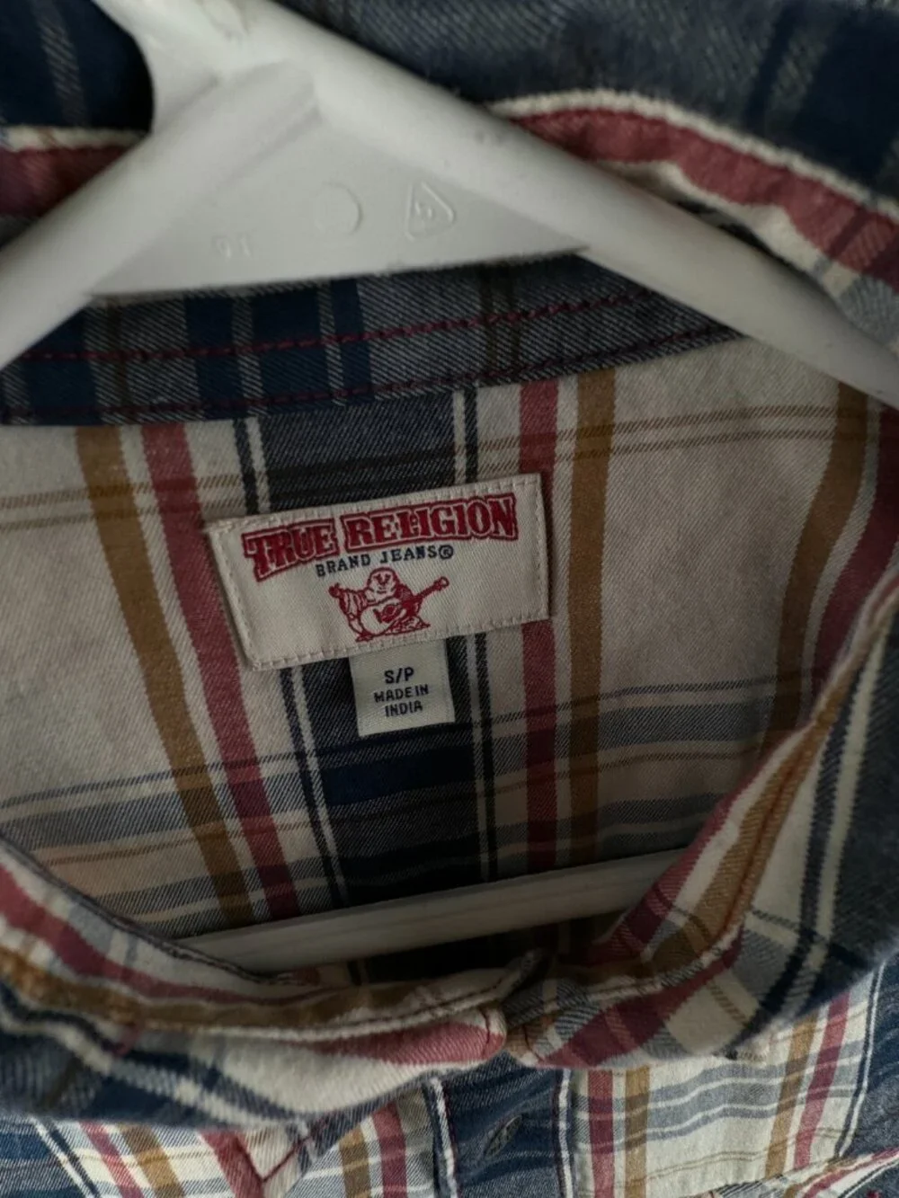 True Religion Long Sleeve Plaid Button Up Shirt Men Small Pockets Cotton Tall